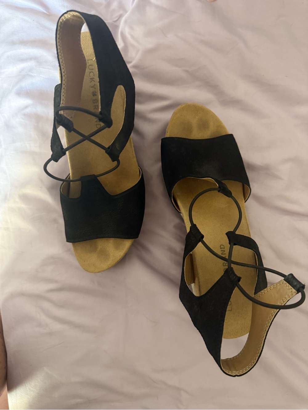 Lucky Brand Black Wedge Sandals